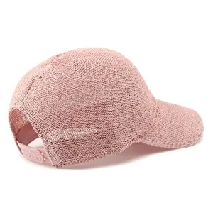 Breathable pink sequin knit baseball cap for women with adjustable plastic snap closure
