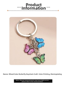 Macro detail of mixed color butterfly keychain with colorful printing and metal plating