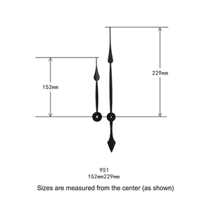 Black metal clock hands model 951 with 152mm and 229mm length indicators for wall clocks