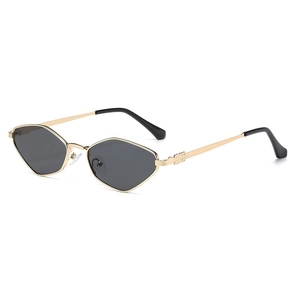 Chic geometric metal sunglasses with grey lenses and wavy textured gold frames