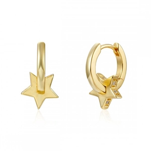 Luxurious gold star drop earrings with sparkling crystals and sleek round hoop design