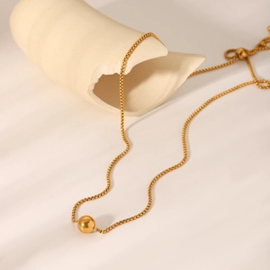 Elegant 18K gold-plated stainless steel box chain necklace with a smooth golden bead pendant