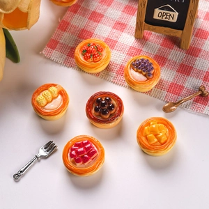 Simulation Fruit Egg Tart Miniature Food Resin Charms For DIY Dollhouse Decoration Hairpin Accessories Cute Colorful