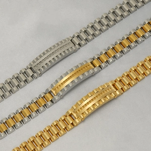 Bracelets de style montre en acier inoxydable en argent, or et bicolore pour hommes