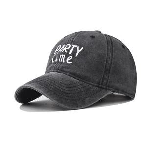 Washed Cotton Baseball Cap Distressed Retro Party Time Letter Print Adjustable Dad Hat Men Women Casual Outdoor