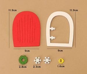 Detailed dimensions of miniature wooden Christmas fairy door kit for dollhouse decor