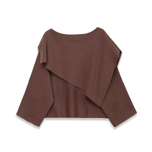 Brown asymmetric knit poncho top for women featuring metallic threads and loose fit design