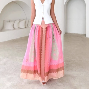 Jupe Longue Bohème À Imprimé Fleuri Taille Haute Cordon De Serrage Ligne A Vacances À La Plage Style Ethnique Femme Polyester