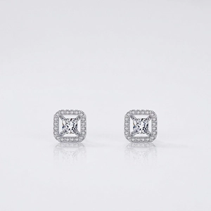 Square Zircon Halo Stud Earrings With 925 Sterling Silver Earring Post Dainty Geometric Jewelry For Women