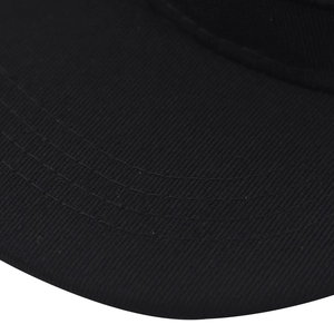 Detail shot of black twill cotton baseball cap brim with precise five-row stitching