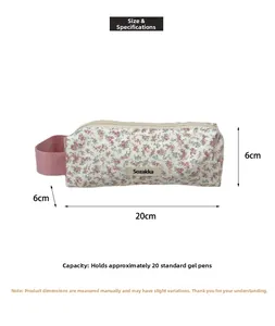 Floral pencil case size 20x6x6cm with large capacity for 20 pens and a side handle