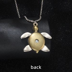 Vintage stainless steel sea turtle pendant necklace with detailed back structure and chain
