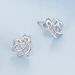 Classic Celtic knot heart stud earrings in polished 925 sterling silver for women