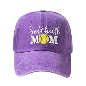 Faded purple washed cotton softball mom embroidered baseball cap with sun protection
