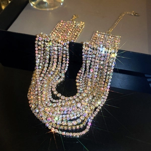Choker necklace featuring layered gold rows with sparkling crystal rhinestones