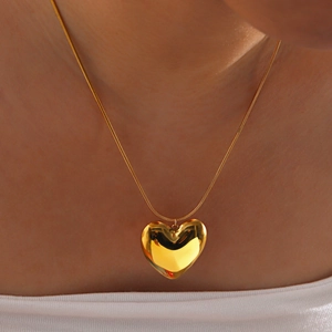 Heart Pendant Necklace Stainless Steel Polished Snake Chain Elegant Clavicle Jewelry For Women Minimalist Style