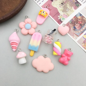 Cute resin cartoon bear and flower charms collection for DIY handmade jewelry crafts