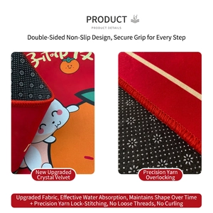 Tapis de bienvenue rouge en velours de cristal avec chat et base antidérapante
