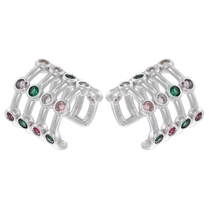 Detail of silver layered hollow ear cuffs with colorful inlaid zircon and rhinestones