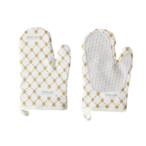 Floral heat-resistant silicone oven mitts with anti-slip grip for kitchen baking