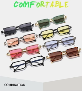 Detailed collection of square metal sunglasses in eight vintage steampunk colors
