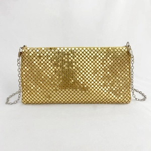 Sequin Metal Mesh Evening Clutch Bag Elegant Shimmering Women Party Handbag With Chain Strap Zipper Closure Fashion