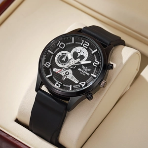 Men's sport quartz watch with black silicone strap and date calendar feature by ZHOWE
