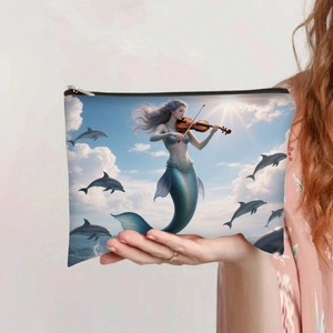 Trousse à maquillage portable en toile avec un motif féerique de sirène et de dauphins