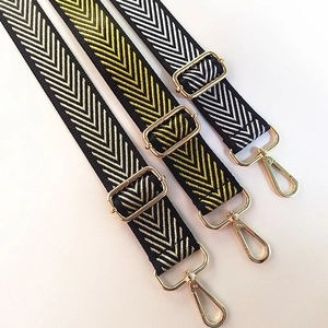 Adjustable wide replacement bag straps with V-shaped jacquard and gold metal buckles