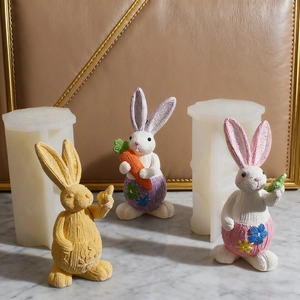 Easter rabbit silicone mold for DIY scented candles with woven texture rabbit figurines