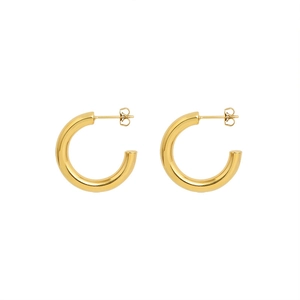 Minimalist 18K gold plated stainless steel C-shaped hoop earrings with polished finish