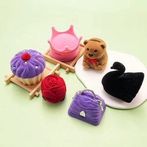 Velvet Jewelry Box Cartoon Animal Fruit Shapes Flocked Ring Earring Gift Storage Case Creative Packaging Proposal