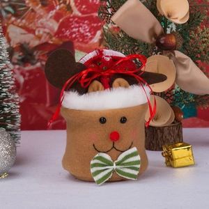 Christmas reindeer gift bag with 3D antlers and red drawstring for holiday treats