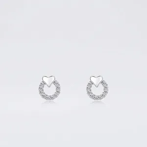 Boucles Doreilles Puces En Argent Sterling 925 Coeur Avec Zircone Cercle Rond Creux Bijoux Romantiques Pour Femmes