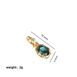 Gold-plated 12 birthstone necklace with oval teal zircon and dimension annotations