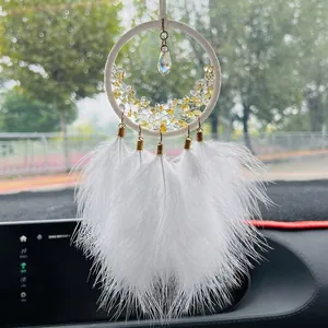 Acchiappasogni Fatto A Mano Per Auto Con Piume Naturali Pietre Di Cristallo Decorazione Specchietto Retrovisore Boho