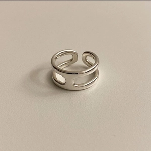 Minimalist double-layer 925 sterling silver H-shaped open ring with a polished finish