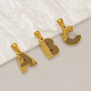 Alphabet Initial Pendant 18K Gold Plated 304 Stainless Steel Textured Bark Surface Capital Letter Charm For Women