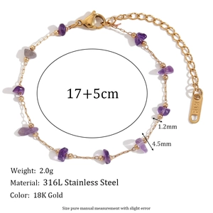 Detail of 18K gold-plated 316L stainless steel bracelet with purple amethyst chips