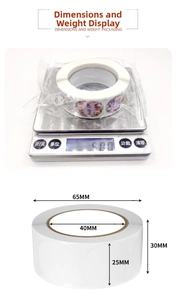 Detailed size specifications for a roll of circular floral Thank You stickers