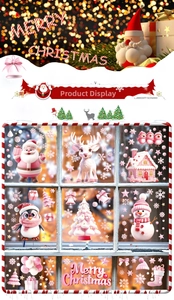 Détails de stickers 3D Père Noël rose sur fenêtre en bois blanc avec lumières d'or