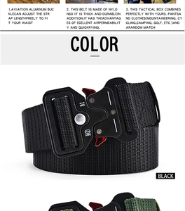 Detail view of black nylon tactical belt with aviation aluminum alloy cobra buckle