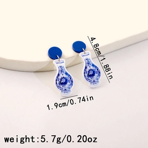 Blue and white porcelain style earrings with dimensions showing height 4.8cm and width 1.9cm