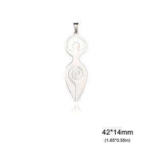 Polished silver stainless steel spiral goddess pendant for DIY jewelry, size 42x14mm