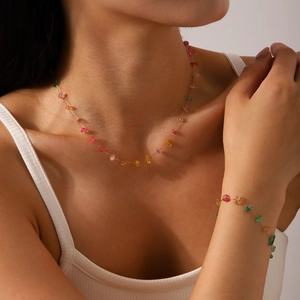 Natural Stone Chip Necklace Gold Plated Stainless Steel Irregular Colorful Jewelry For Women French Style Elegant