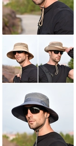 Detail of outdoor sun hat with breathable mesh vents and adjustable chin strap