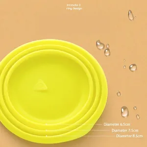 Universal yellow silicone pet food can lid with 6.5cm, 7.5cm, and 8.5cm sealing rings
