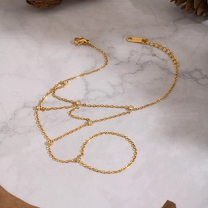 Elegant 18K gold plated stainless steel mesh hand chain featuring sparkling zircon stones