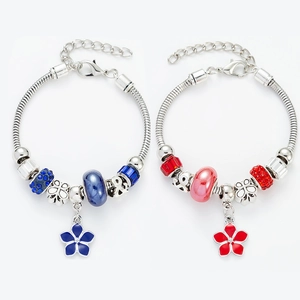 Fashion Alloy Clover Floral Beaded Bracelet For Women DIY Snake Chain Enamel Charm Bracelet With Rhinestone Artificial Pearl
