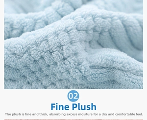 Close-up of thick light blue coral fleece fabric showing soft absorbent towel texture